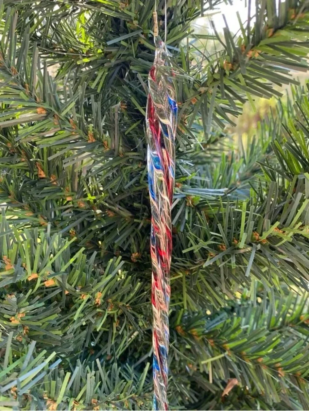 Vintage set of 6 Kurt Adler clear red blue green twisted glass icicle ornaments